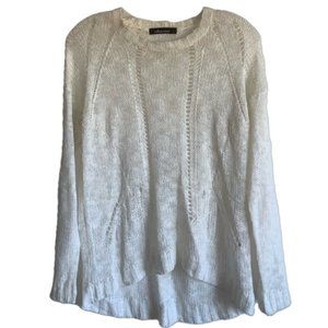 Olivaceous White Distressed Knit Sweater
